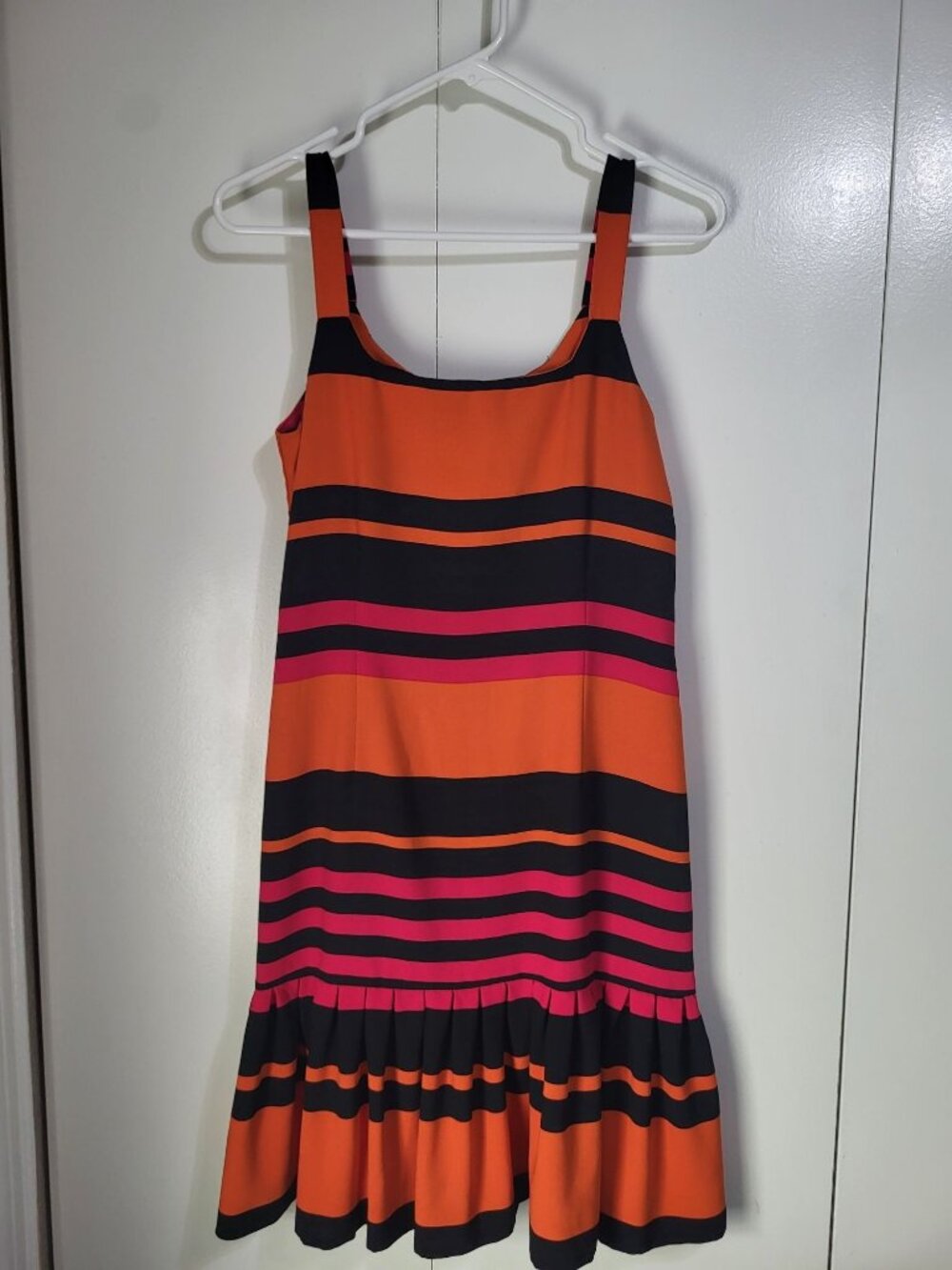 Sandro Ferrone Women's SZ 8 Striped Ruffled Mini Dress Orange Pink Black Italy